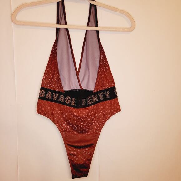 New Savage X Fenty maroon red animal print halter bodysuit size small - Picture 2 of 12